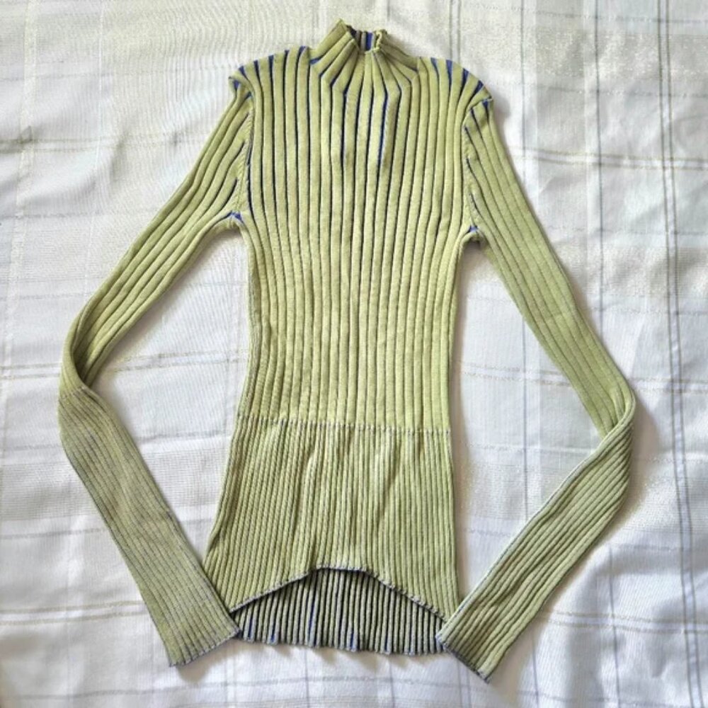 BabyGhost Olive & Navy Blue Striped Ribbed Long Sleeve Top Sweater XS Stretch